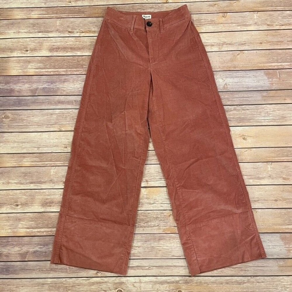 Madewell Velveteen High Rise Wide Leg Crop Pants Coral Pink Orange